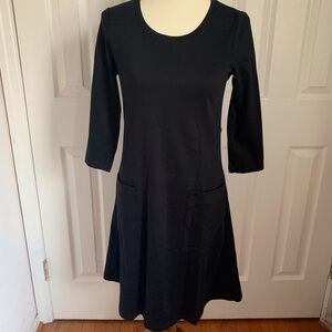 Isaac Mizrahi Live A-Line Dress Black Cotton 3/4 Sleeve Knee Length Pocket XXS